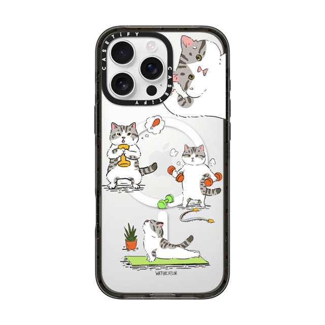 Watercatlor x CASETiFY iPhone 16 Pro Max Case Cat,Animal Black Impact Case MagSafe Compatible Bean The Cat Fitness Father's Day Watercatlor x CASETiFY iPhone 16 Pro Max Case Cat,Animal Black Impact Case MagSafe Compatible Bean The Cat Fitness Father's Day