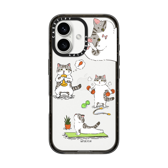 Watercatlor x CASETiFY iPhone 16 ケース Cat,Animal ブラック インパクトケース Bean The Cat Fitness Father's Day Watercatlor x CASETiFY iPhone 16 ケース Cat,Animal ブラック インパクトケース Bean The Cat Fitness Father's Day