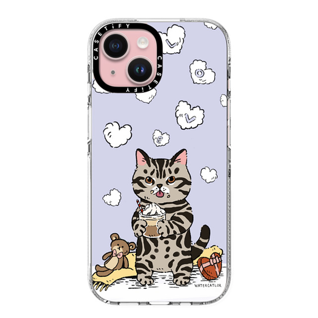 Watercatlor x CASETiFY iPhone 15 ケース Cat,Animal クリア クリア ケース MagSafe対応 Cat Lilac Love Back to School Watercatlor x CASETiFY iPhone 15 ケース Cat,Animal クリア クリア ケース MagSafe対応 Cat Lilac Love Back to School