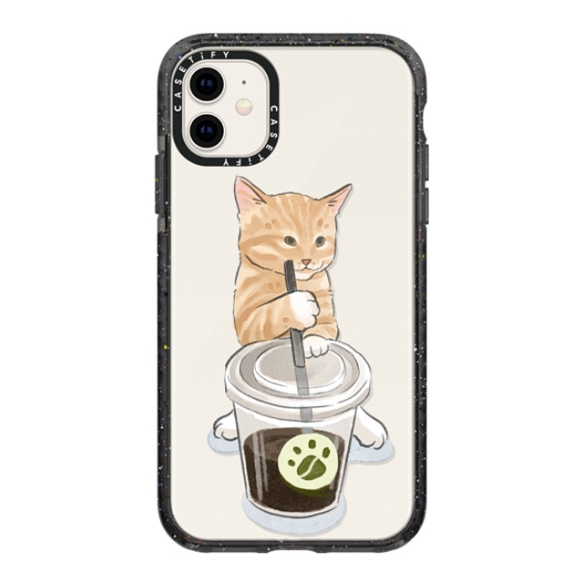 Watercatlor x CASETiFY iPhone 11 ケース ブラック インパクトケース coffee catto