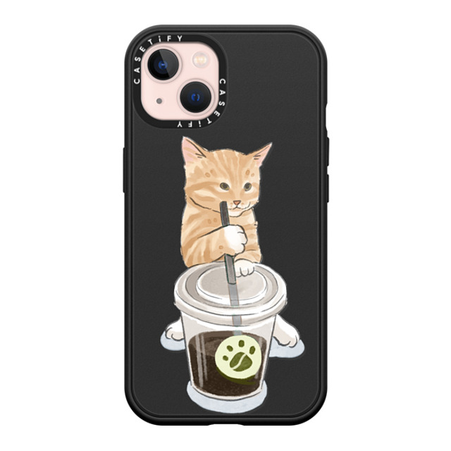 Watercatlor x CASETiFY iPhone 13 ケース マットブラック インパクトケース MagSafe対応 coffee catto