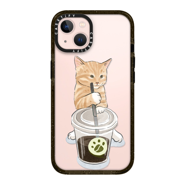 Watercatlor x CASETiFY iPhone 13 ケース ブラック インパクトケース coffee catto