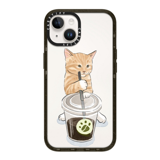 Watercatlor x CASETiFY iPhone 14 ケース ブラック インパクトケース coffee catto