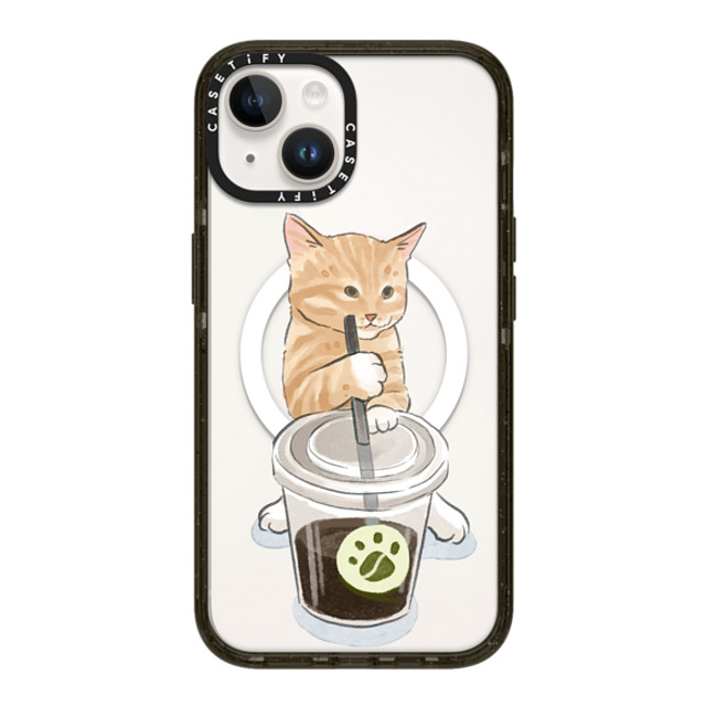 Watercatlor x CASETiFY iPhone 14 ケース ブラック インパクトケース MagSafe対応 coffee catto