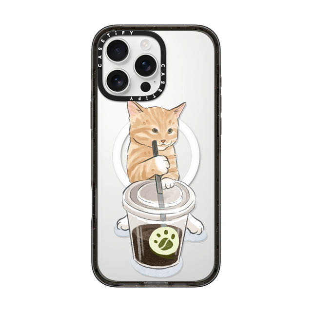 Watercatlor x CASETiFY iPhone 16 Pro Max ケース ブラック インパクトケース MagSafe対応 coffee catto