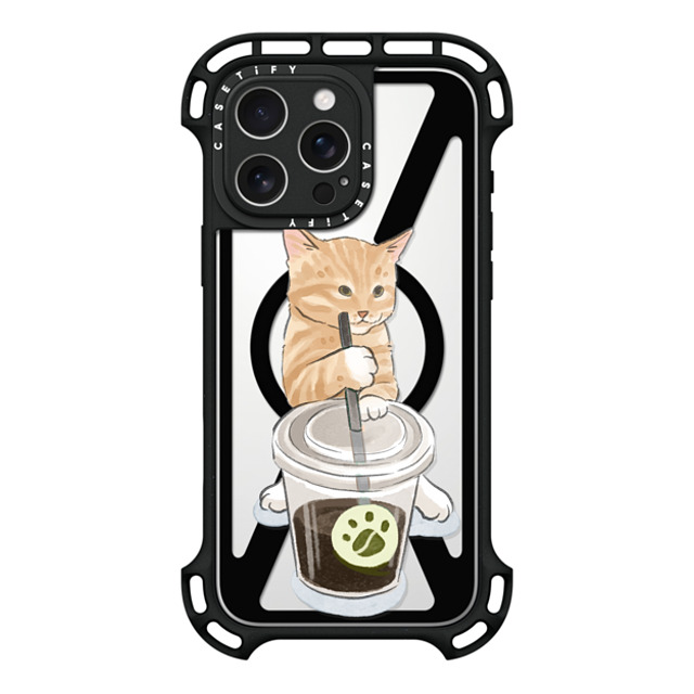 Watercatlor x CASETiFY iPhone 16 Pro Max ケース ブラック ウルトラ バウンスケース MagSafe対応 coffee catto