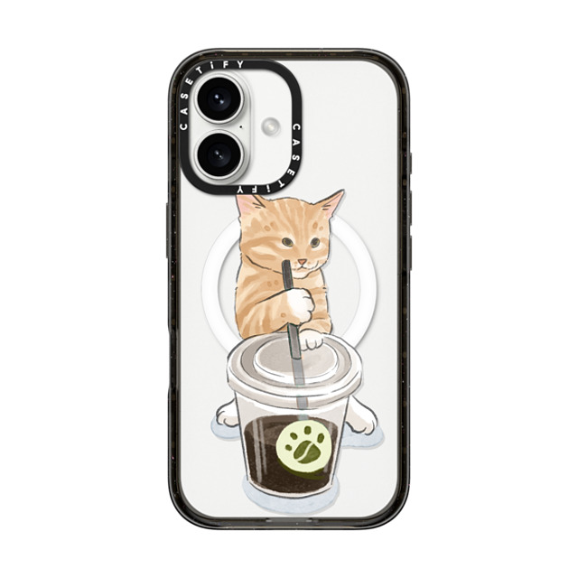 Watercatlor x CASETiFY iPhone 16 ケース ブラック インパクトケース MagSafe対応 coffee catto