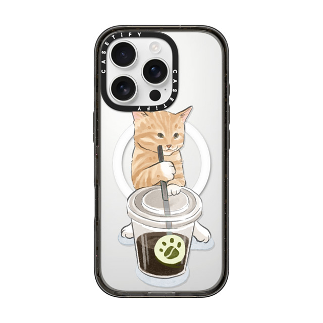 Watercatlor x CASETiFY iPhone 16 Pro ケース ブラック インパクトケース MagSafe対応 coffee catto