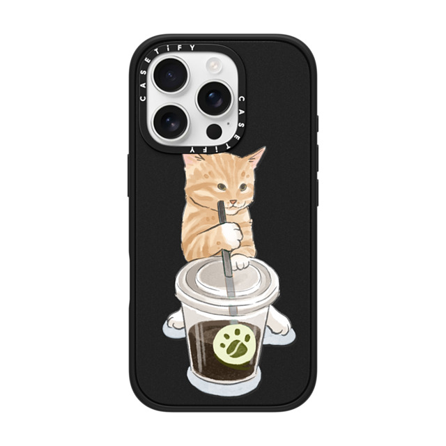 Watercatlor x CASETiFY iPhone 16 Pro ケース マットブラック インパクトケース MagSafe対応 coffee catto