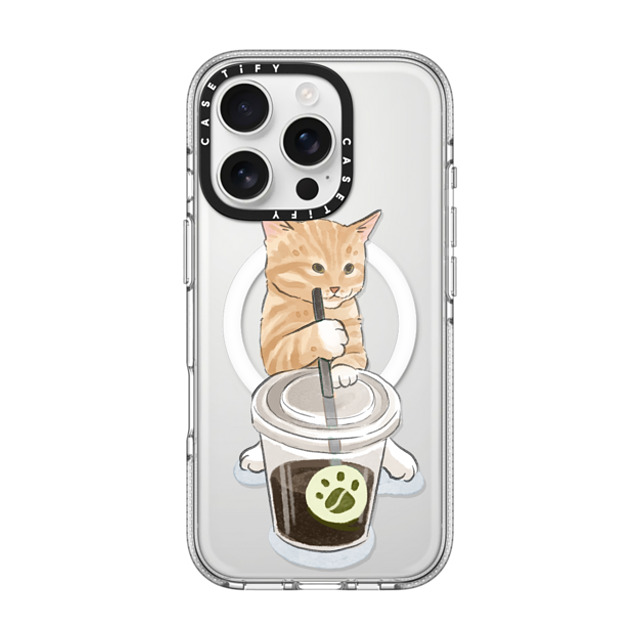 Watercatlor x CASETiFY iPhone 16 Pro ケース クリア クリア ケース MagSafe対応 coffee catto