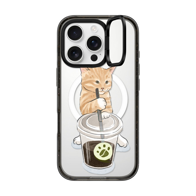 Watercatlor x CASETiFY iPhone 16 Pro ケース ブラック インパクトリングスタンドケース MagSafe対応 coffee catto