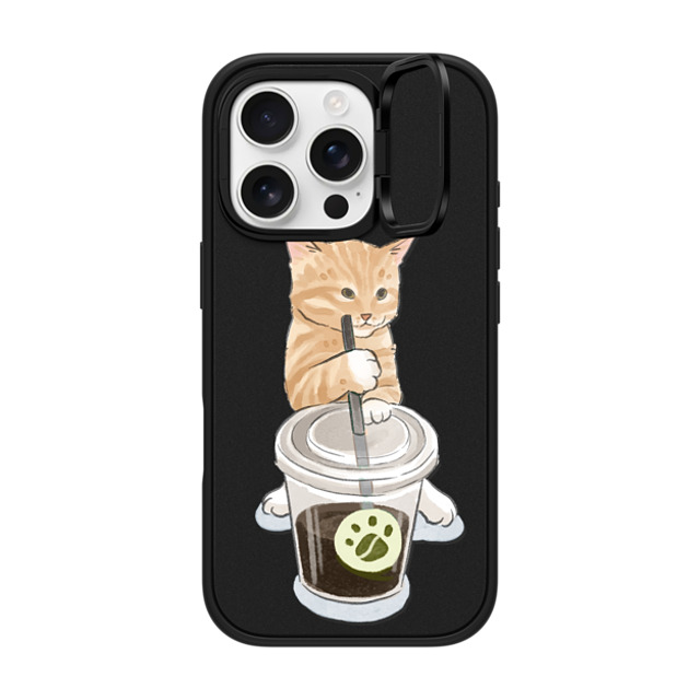 Watercatlor x CASETiFY iPhone 16 Pro ケース マットブラック インパクトリングスタンドケース MagSafe対応 coffee catto