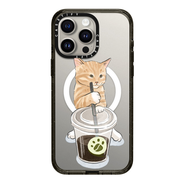 Watercatlor x CASETiFY iPhone 15 Pro Max ケース ブラック インパクトケース MagSafe対応 coffee catto