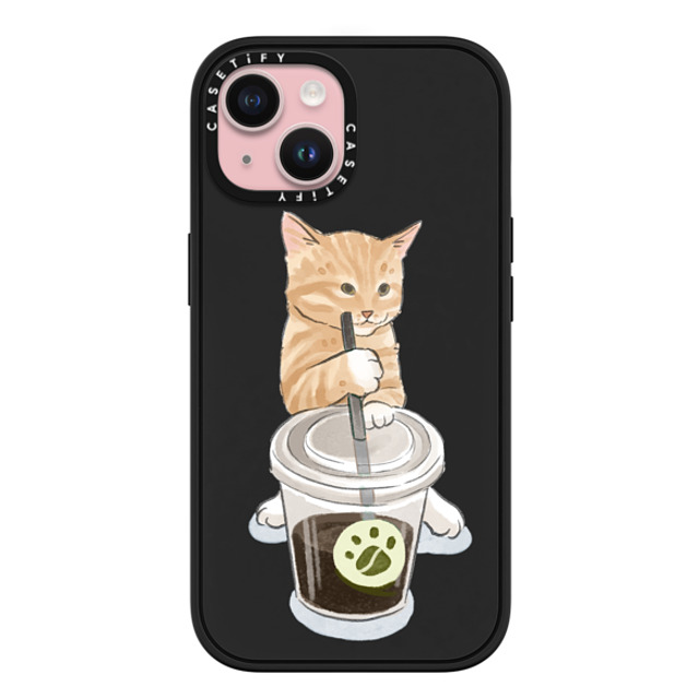 Watercatlor x CASETiFY iPhone 15 ケース マットブラック インパクトケース MagSafe対応 coffee catto