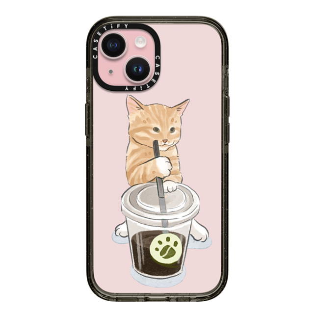 Watercatlor x CASETiFY iPhone 15 ケース ブラック インパクトケース coffee catto