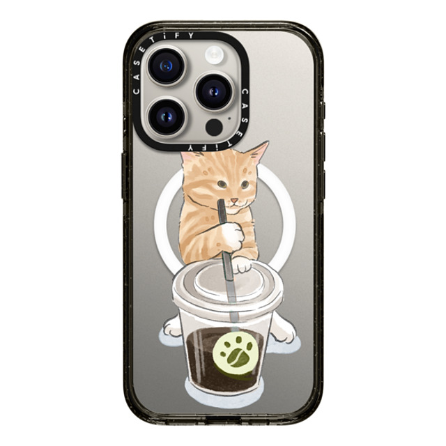 Watercatlor x CASETiFY iPhone 15 Pro ケース ブラック インパクトケース MagSafe対応 coffee catto