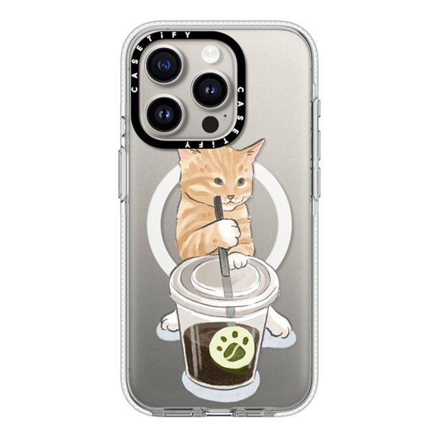 Watercatlor x CASETiFY iPhone 15 Pro ケース クリア クリア ケース MagSafe対応 coffee catto