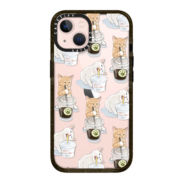 Watercatlor x CASETiFY iPhone 13 ケース ブラック インパクトケース coffee catto and cola cat