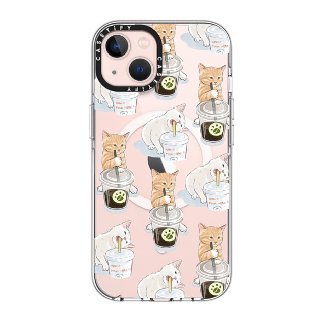 Watercatlor x CASETiFY iPhone 13 ケース クリア クリア ケース MagSafe対応 coffee catto and cola cat