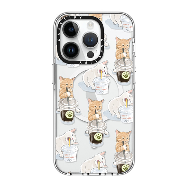 Watercatlor x CASETiFY iPhone 14 Pro ケース クリア クリア ケース MagSafe対応 coffee catto and cola cat