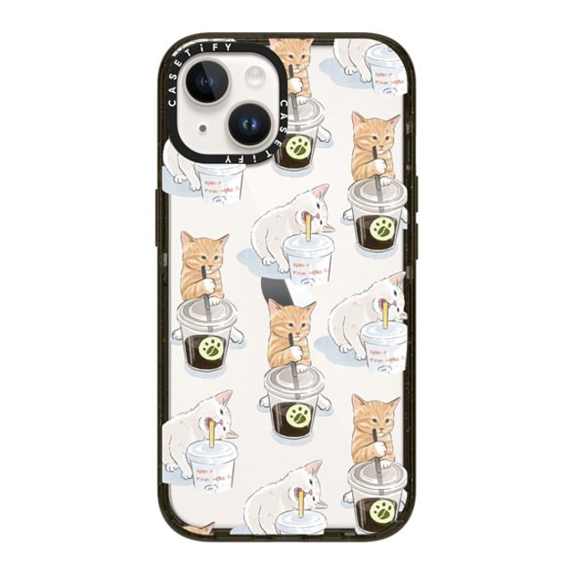 Watercatlor x CASETiFY iPhone 14 ケース ブラック インパクトケース coffee catto and cola cat