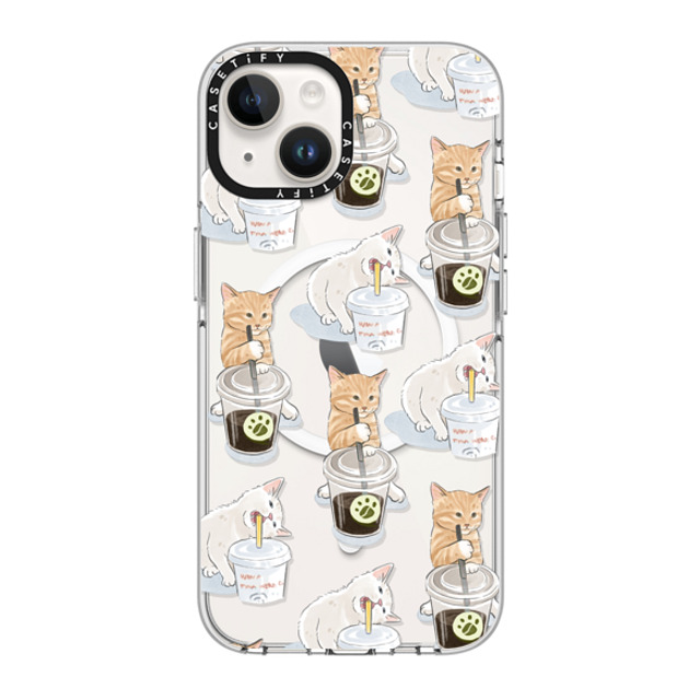 Watercatlor x CASETiFY iPhone 14 ケース クリア クリア ケース MagSafe対応 coffee catto and cola cat