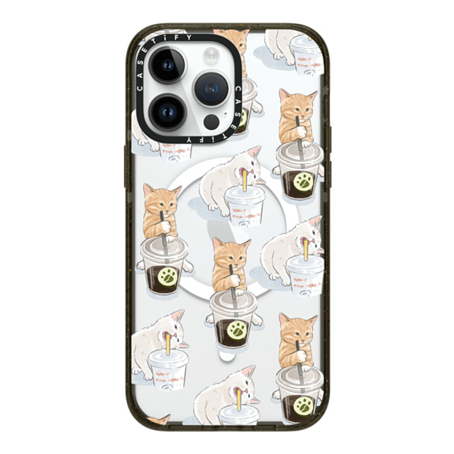 Watercatlor x CASETiFY iPhone 14 Pro Max ケース ブラック インパクトケース MagSafe対応 coffee catto and cola cat