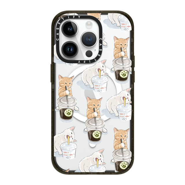 Watercatlor x CASETiFY iPhone 14 Pro ケース ブラック インパクトケース MagSafe対応 coffee catto and cola cat