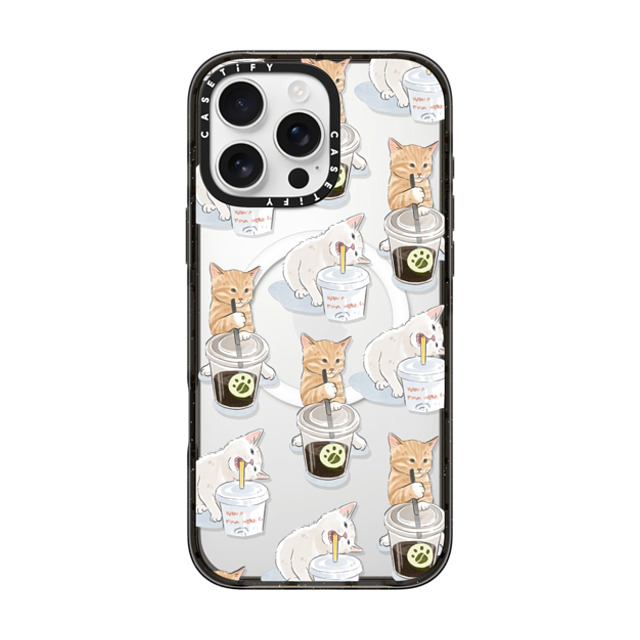 Watercatlor x CASETiFY iPhone 16 Pro Max ケース ブラック インパクトケース MagSafe対応 coffee catto and cola cat