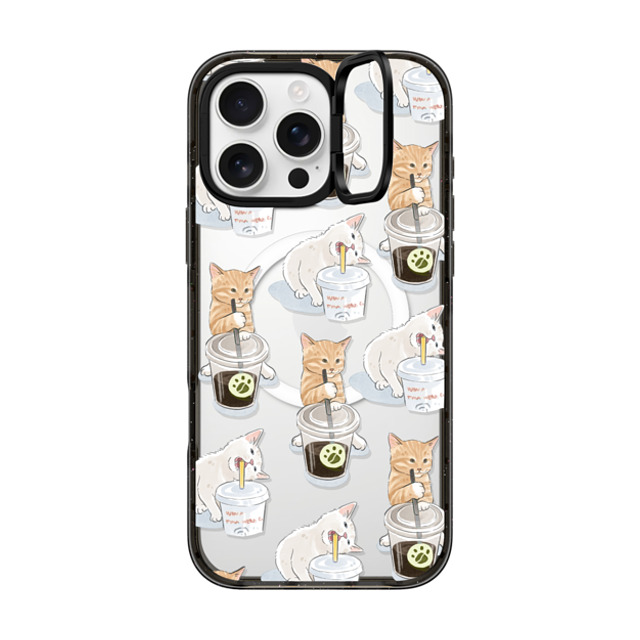 Watercatlor x CASETiFY iPhone 16 Pro Max ケース ブラック インパクトリングスタンドケース MagSafe対応 coffee catto and cola cat