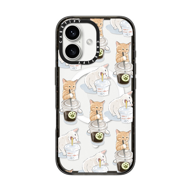 Watercatlor x CASETiFY iPhone 16 ケース ブラック インパクトケース MagSafe対応 coffee catto and cola cat