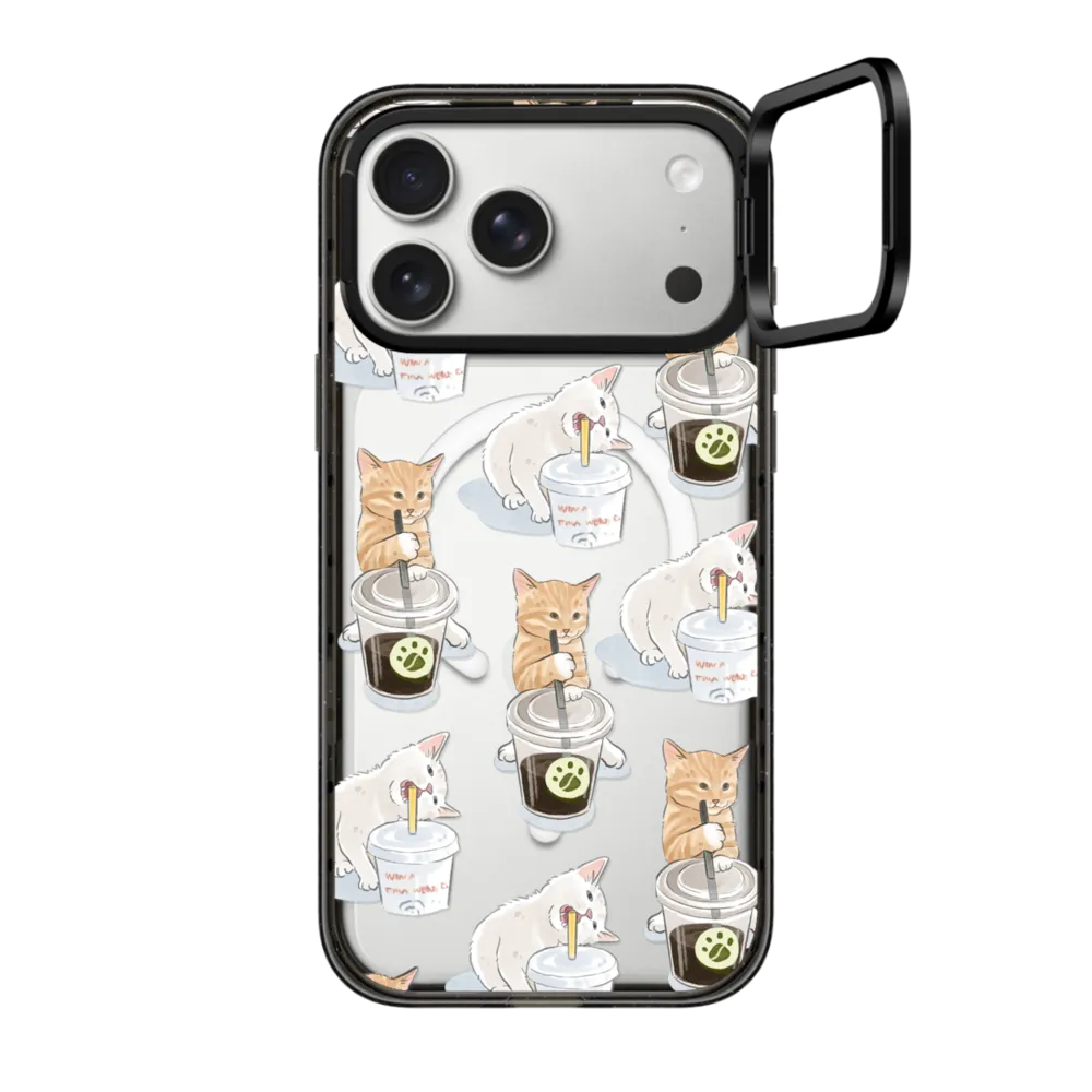 MagSafe 兼容镜框支架防摔手机壳 - 咖啡猫与可乐猫