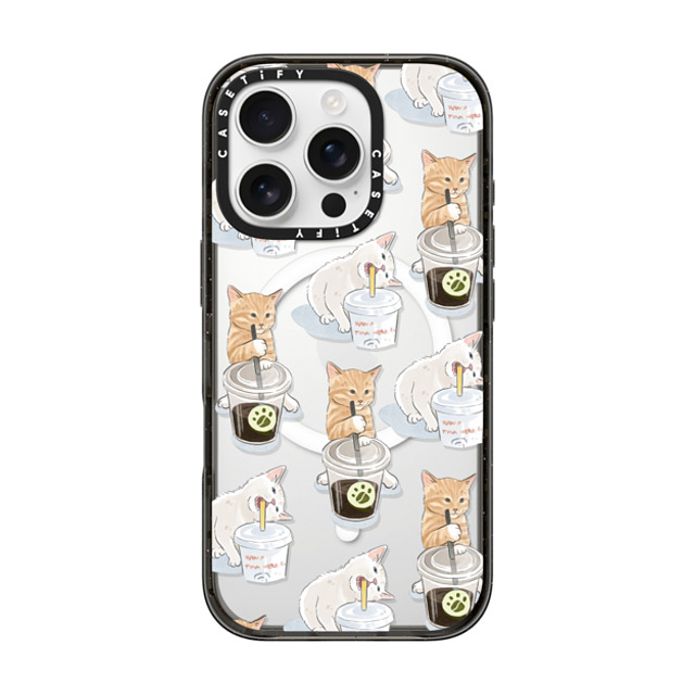 Watercatlor x CASETiFY iPhone 16 Pro ケース ブラック インパクトケース MagSafe対応 coffee catto and cola cat