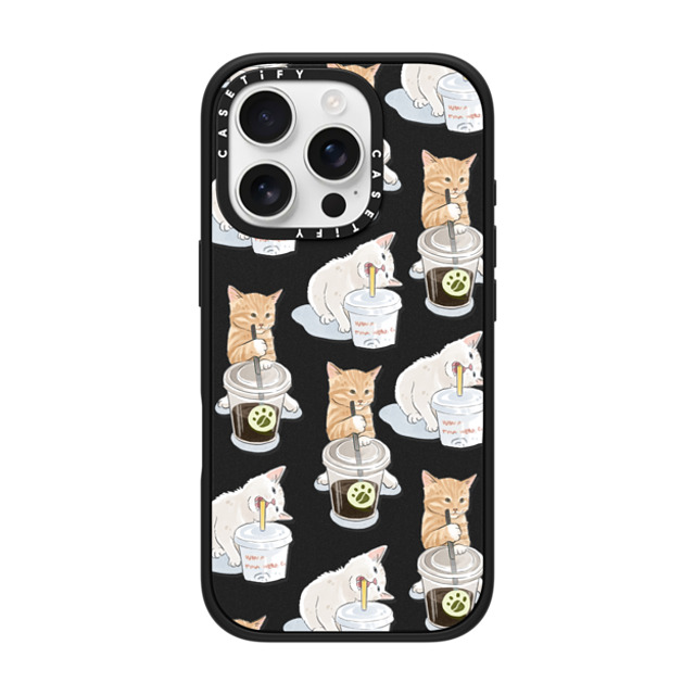 Watercatlor x CASETiFY iPhone 16 Pro ケース マットブラック インパクトケース MagSafe対応 coffee catto and cola cat