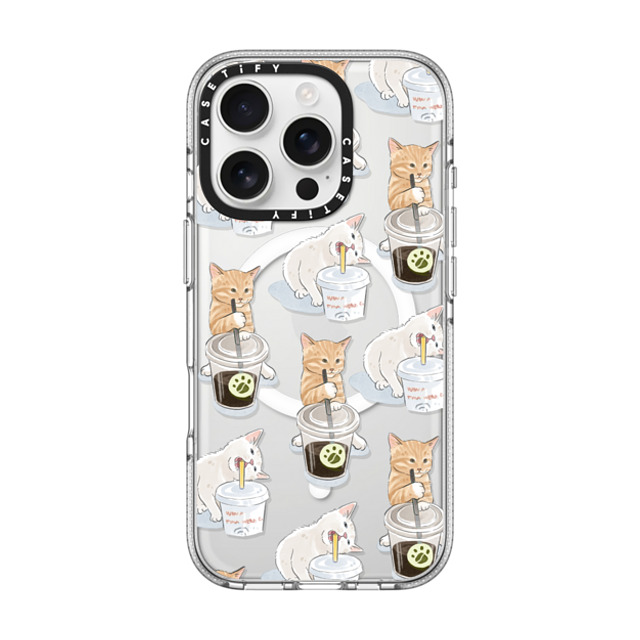 Watercatlor x CASETiFY iPhone 16 Pro ケース クリア クリア ケース MagSafe対応 coffee catto and cola cat