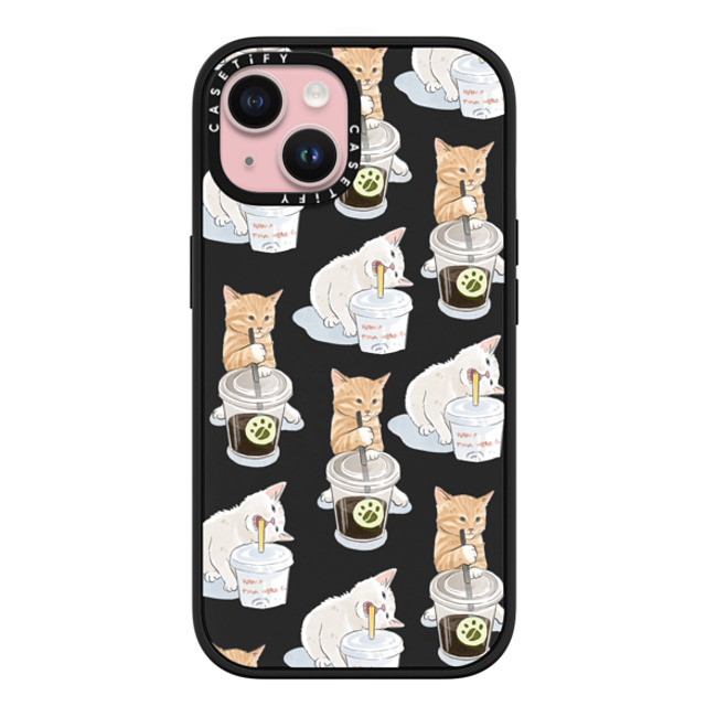 Watercatlor x CASETiFY iPhone 15 ケース マットブラック インパクトケース MagSafe対応 coffee catto and cola cat