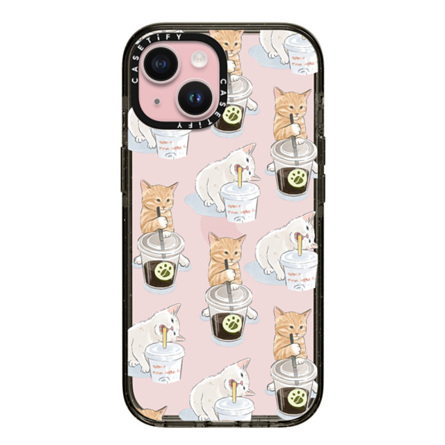 Watercatlor x CASETiFY iPhone 15 ケース ブラック インパクトケース coffee catto and cola cat