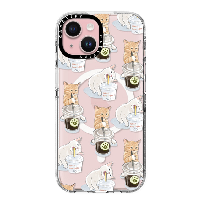 Watercatlor x CASETiFY iPhone 15 ケース クリア クリア ケース MagSafe対応 coffee catto and cola cat