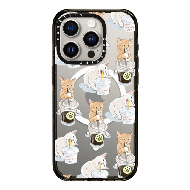 Watercatlor x CASETiFY iPhone 15 Pro ケース ブラック インパクトケース MagSafe対応 coffee catto and cola cat