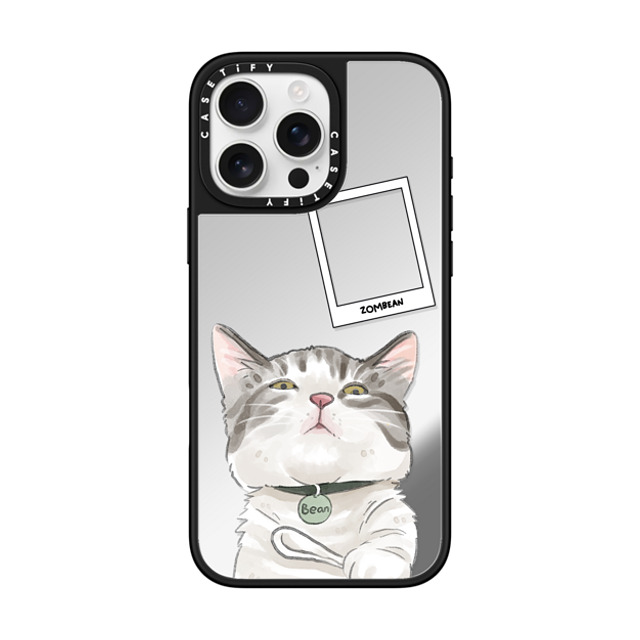 Watercatlor x CASETiFY iPhone 16 Pro Max ケース Silver on Black ミラーケース MagSafe対応 Zombean the Cat by Watercatlor