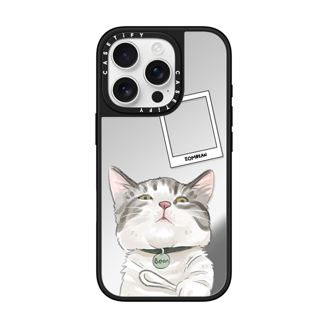 Watercatlor x CASETiFY iPhone 16 Pro ケース Silver on Black ミラーケース MagSafe対応 Zombean the Cat by Watercatlor