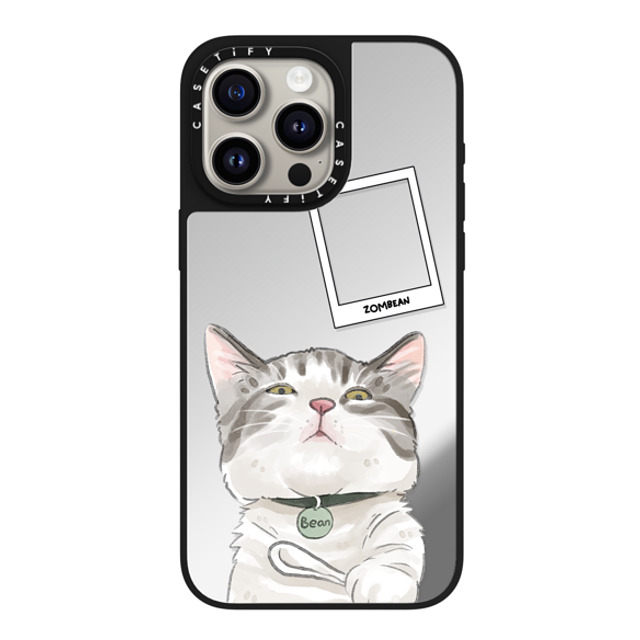 Watercatlor x CASETiFY iPhone 15 Pro Max ケース Silver on Black ミラーケース MagSafe対応 Zombean the Cat by Watercatlor