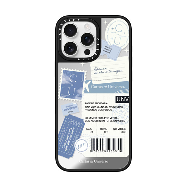 CASETiFY iPhone 16 Pro Max ケース Silver on Black ミラーケース MagSafe対応 Pase de Abordar - Universo me Abro a tu Magia evelyn cornejo stephanie rodriguez