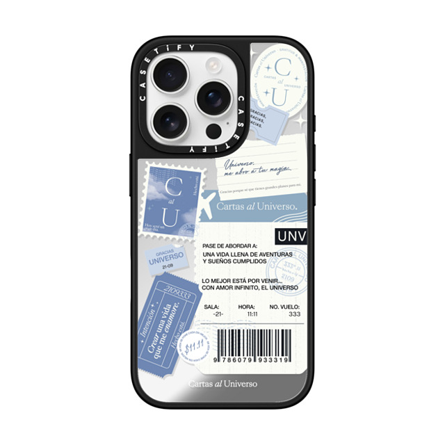 CASETiFY iPhone 16 Pro ケース Silver on Black ミラーケース MagSafe対応 Pase de Abordar - Universo me Abro a tu Magia evelyn cornejo stephanie rodriguez