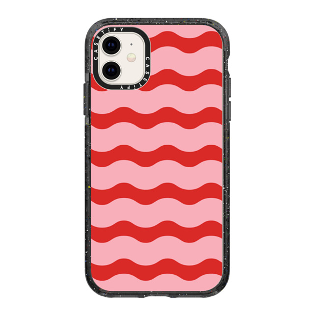 The House That Lars Built x CASETiFY iPhone 11 ケース ブラック インパクトケース Red And Pink Wavy Stripe