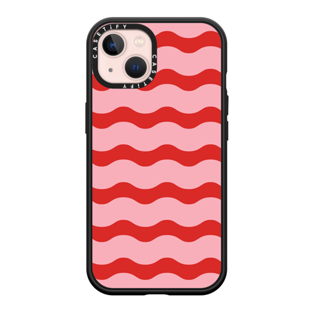 The House That Lars Built x CASETiFY iPhone 13 ケース マットブラック インパクトケース MagSafe対応 Red And Pink Wavy Stripe