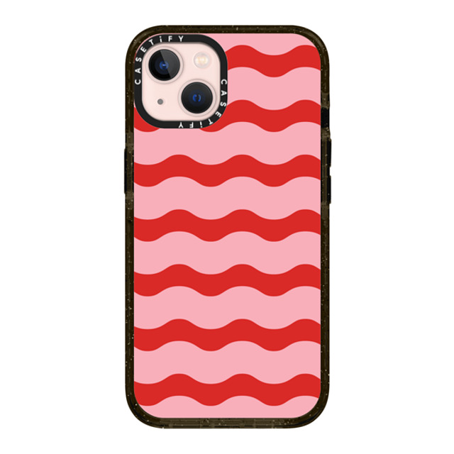 The House That Lars Built x CASETiFY iPhone 13 ケース ブラック インパクトケース Red And Pink Wavy Stripe