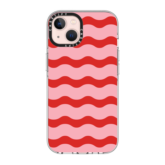 The House That Lars Built x CASETiFY iPhone 13 ケース クリア クリア ケース MagSafe対応 Red And Pink Wavy Stripe