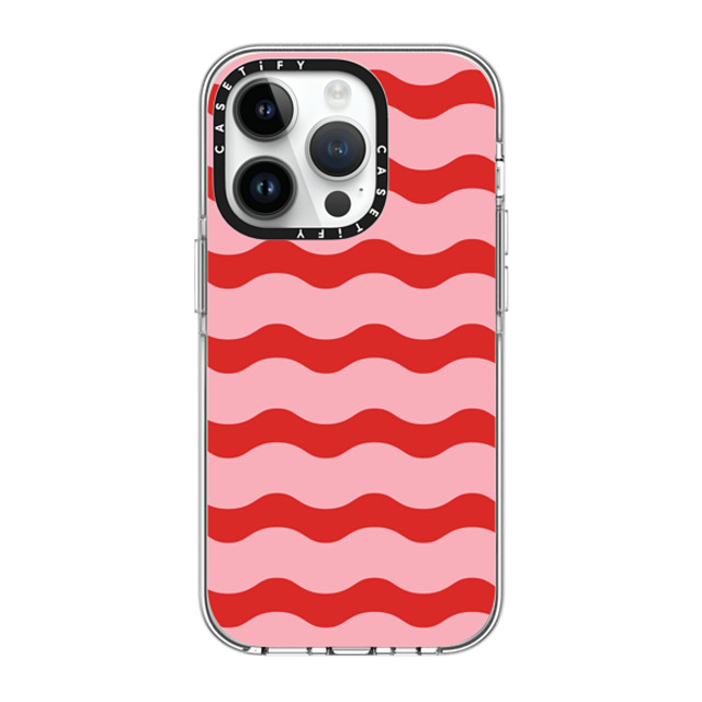 The House That Lars Built x CASETiFY iPhone 14 Pro ケース クリア クリア ケース MagSafe対応 Red And Pink Wavy Stripe