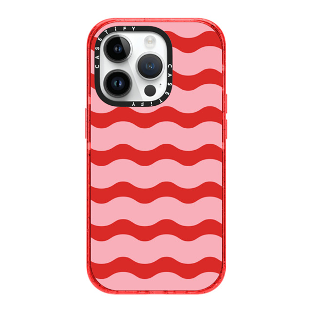 The House That Lars Built x CASETiFY iPhone 14 Pro ケース レッド インパクトケース Red And Pink Wavy Stripe